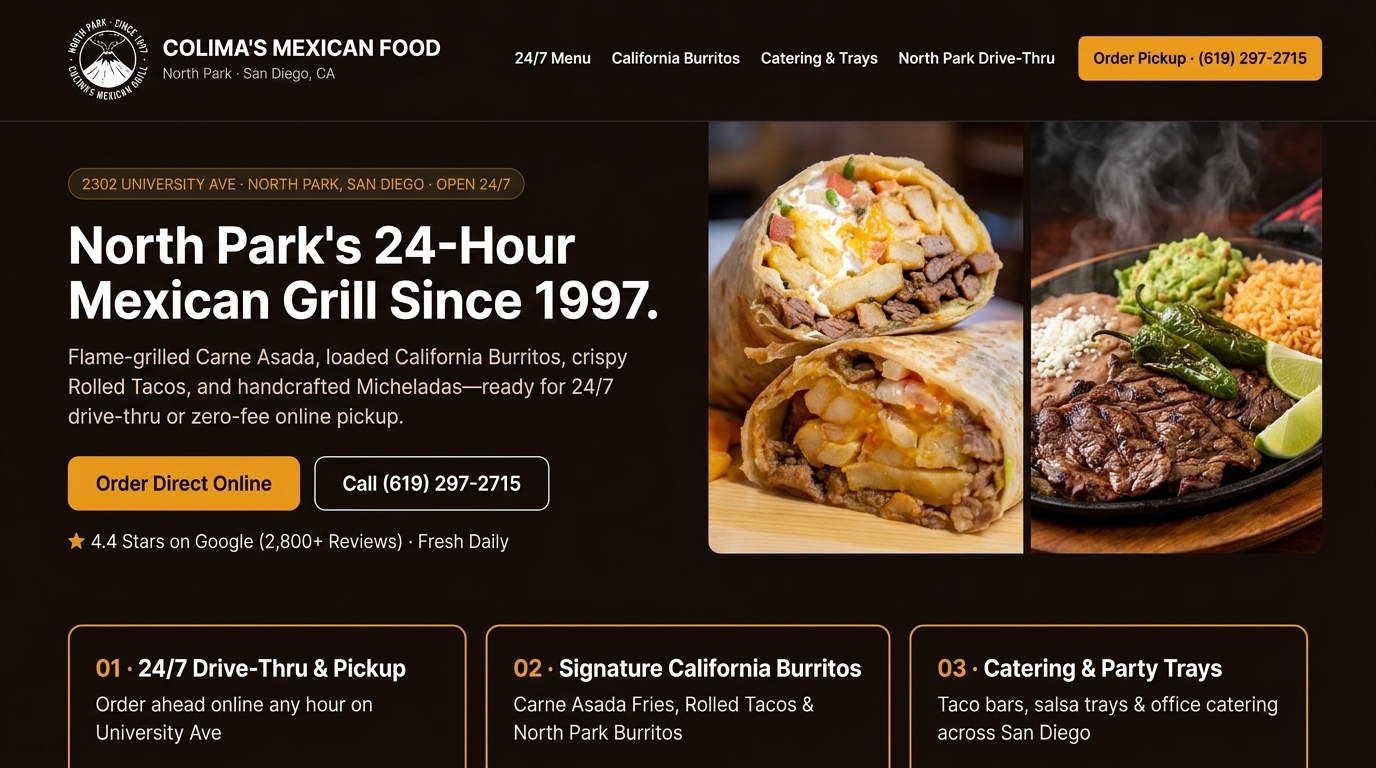 Proposed Colima's Mexican Food homepage preview